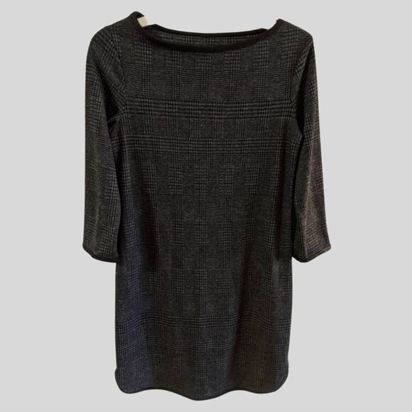 Max Studio Plaid Shift Dress Womens Size Small Black Gray Glen Check 3/4 Sleeve - Picture 1 of 10